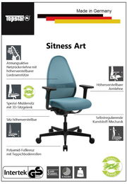 Bürostuhl mit atmungsaktiver Netzrückenlehne, höhenverstellbarer Lordosenstütze und Armlehnen, Spezial-Muldensitz mit 3D-Sitzgelenk, höhenverstellbarer Sitz, selbstregulierende Kunststoff-Mechanik, Polyamid-Fußkreuz mit Teppichbodenrollen, seitliche Persp