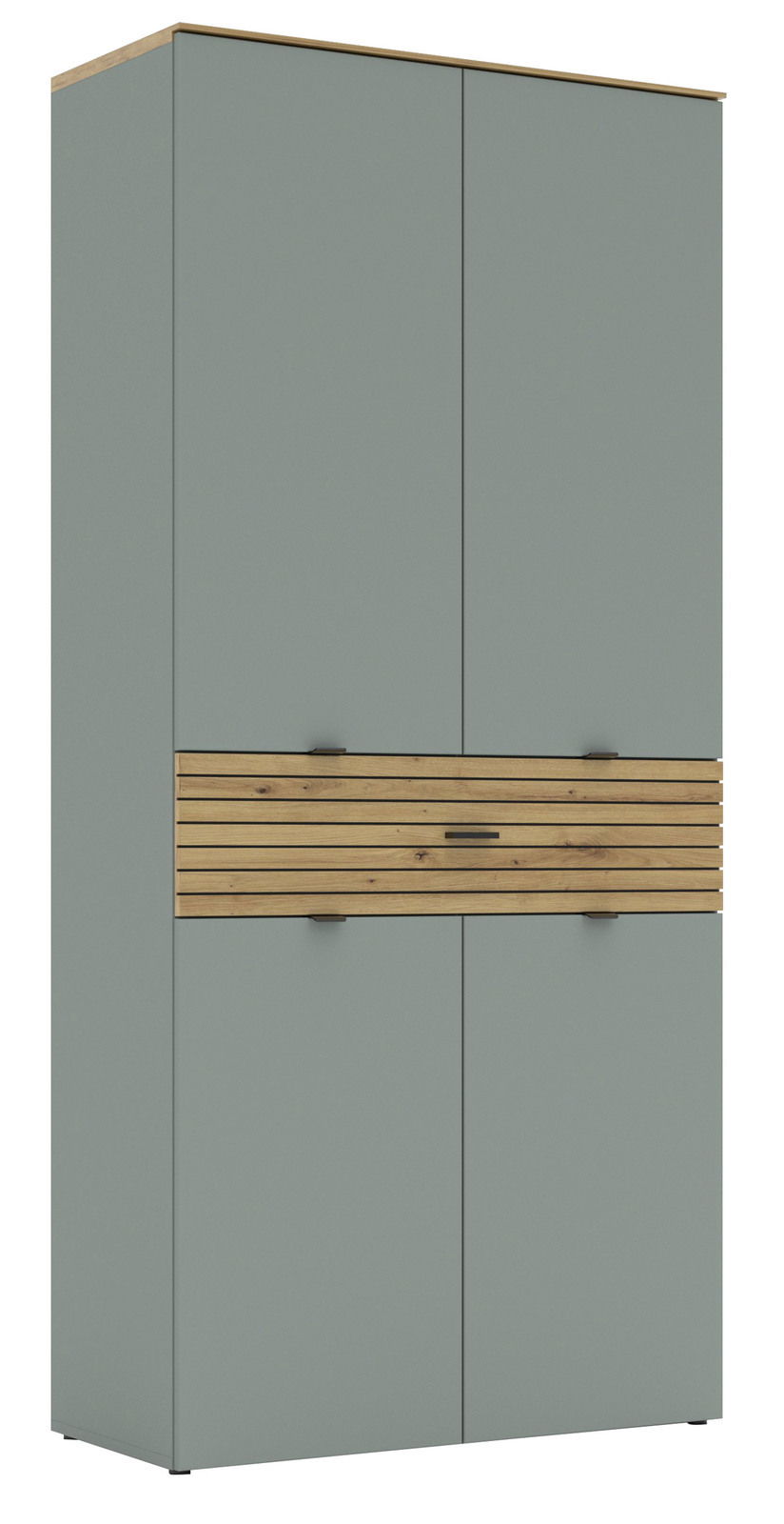 Moderner XL-Schuhschrank in Grau mit Holzdetails, Frontalansicht