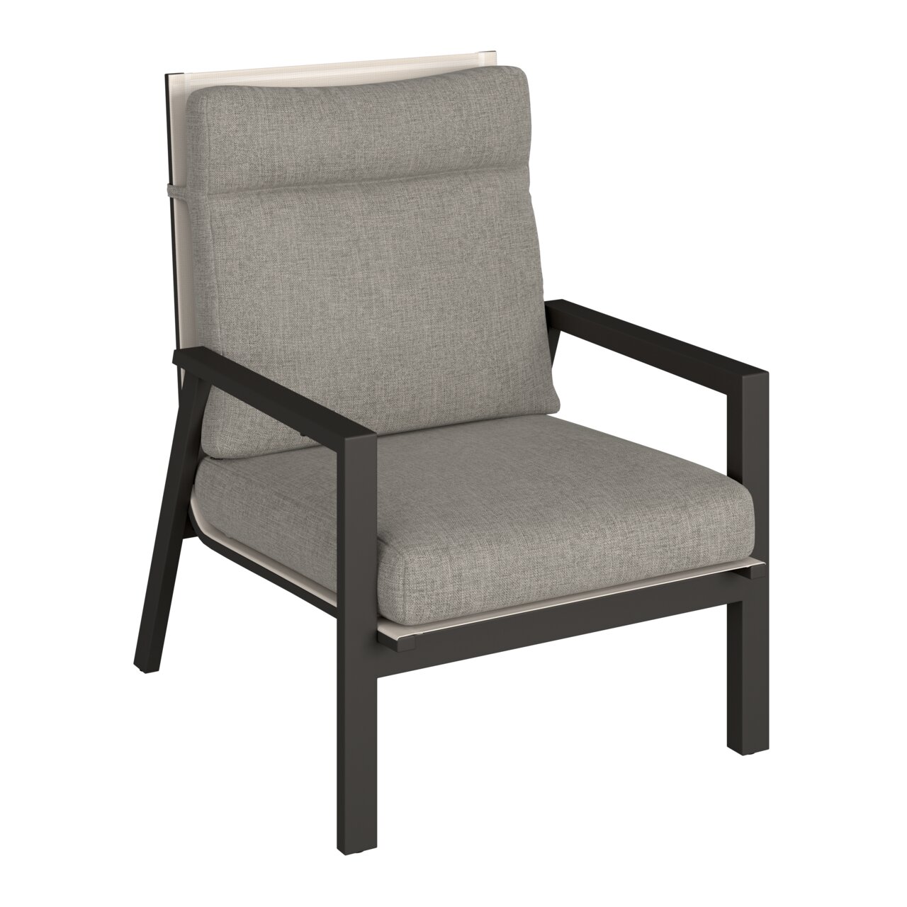 Amatio Pro Tuinstoel LUZERN PLUS Moderne tuinstoel met grijze bekleding en zwart metalen frame, zijaanzicht