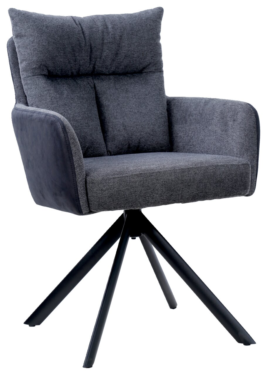 Hom´in Armlehnstuhl FABIAN Grauer Armlehnstuhl mit gepolsterter Sitzfläche und Rückenlehne, schwarzes Metallgestell, seitliche Perspektive