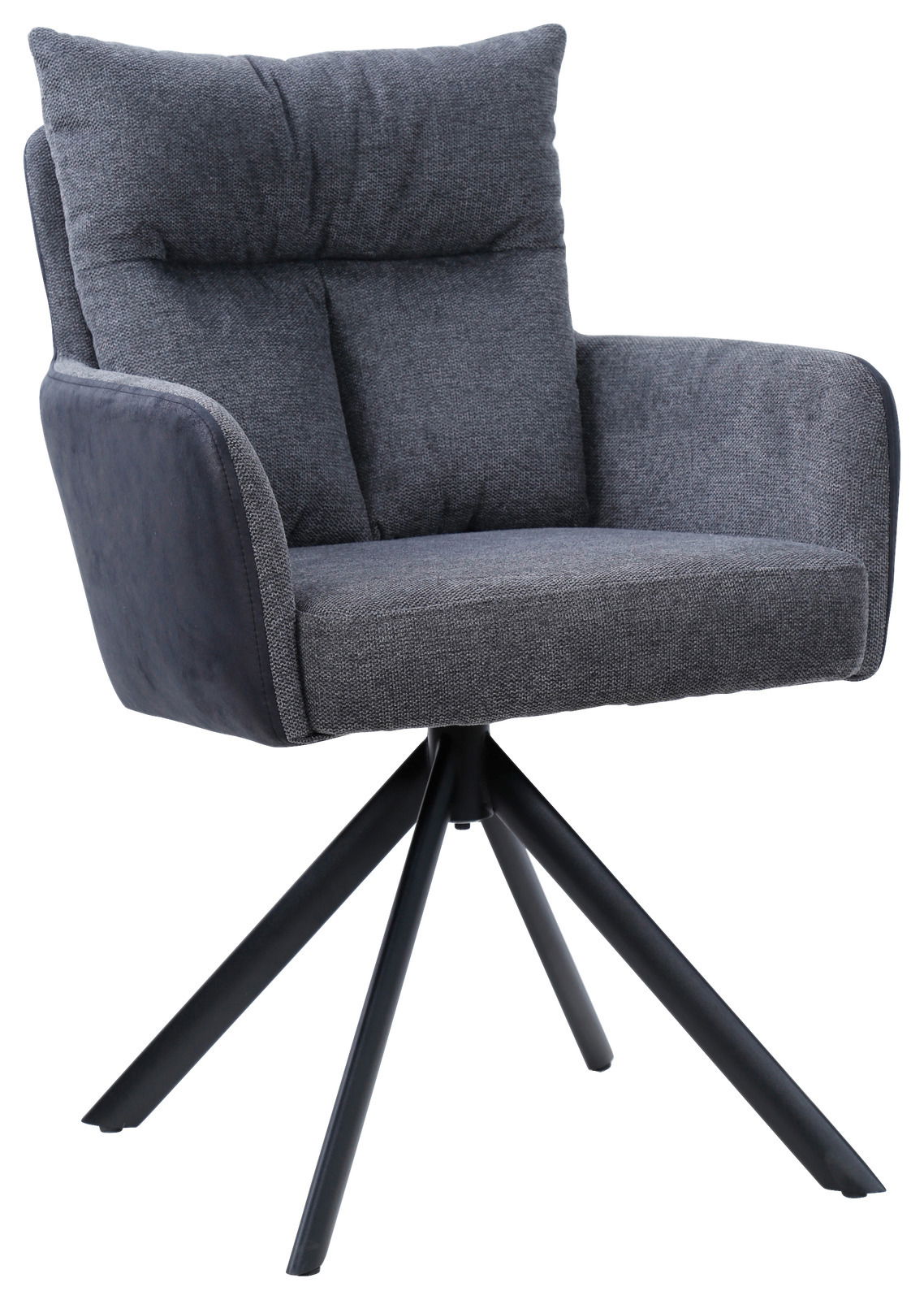 Hom´in Armlehnstuhl FABIAN Grauer Armlehnstuhl mit gepolsterter Sitzfläche und Rückenlehne, schwarzes Metallgestell, seitliche Perspektive