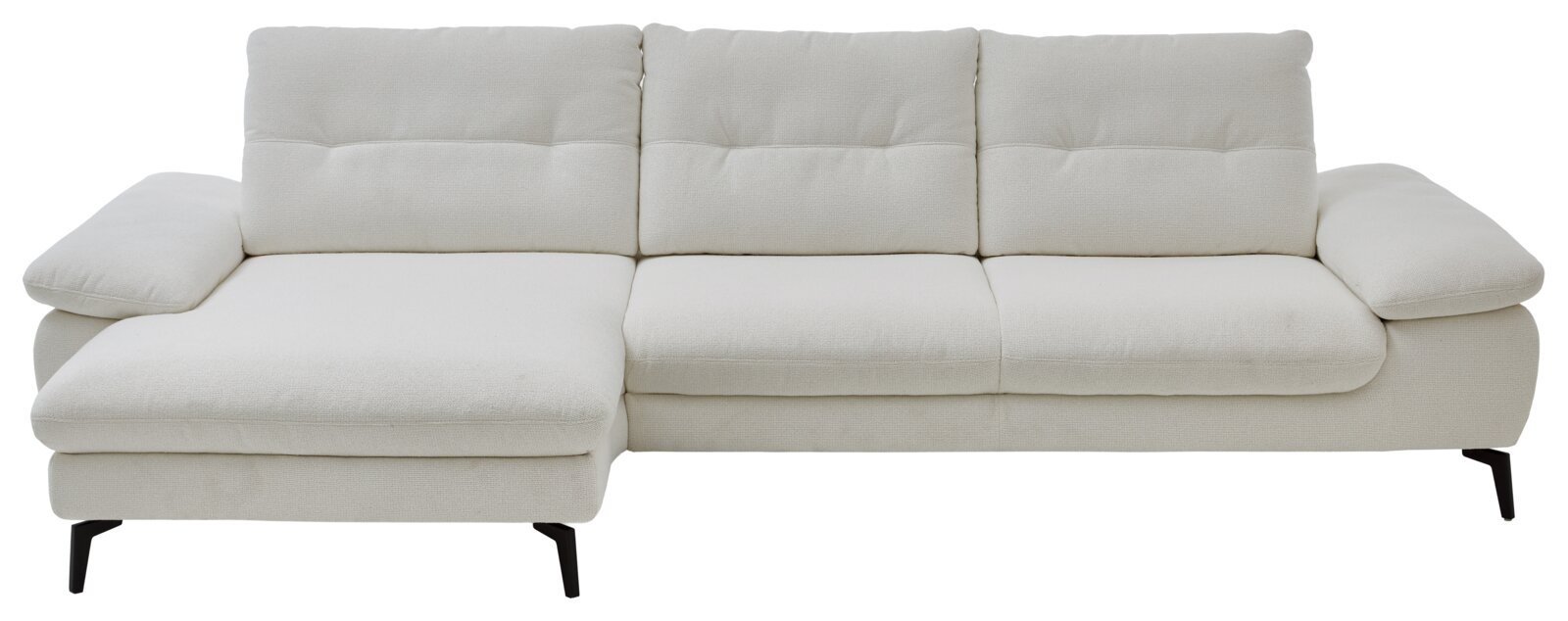 Weiße Longchairkombination mit drei Sitzplätzen und linker Armlehne, Vorderansicht