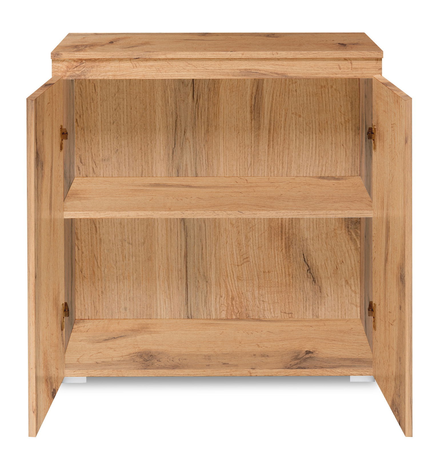 Z2 Kommode IMAGE Kommode aus Holz mit geöffneter Doppeltür, zeigt zwei Regalböden, Frontalansicht