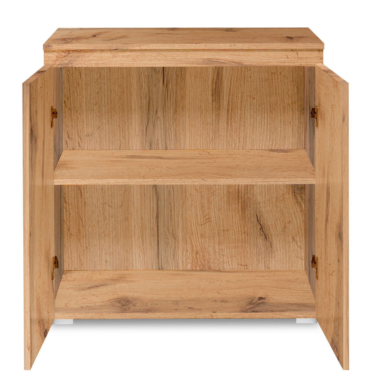 Z2 Kommode IMAGE Kommode aus Holz mit geöffneter Doppeltür, zeigt zwei Regalböden, Frontalansicht