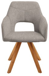 Grauer Sessel mit Holzbeinen, Vorderansicht