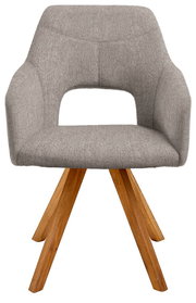 Grauer Sessel mit Holzbeinen, Vorderansicht