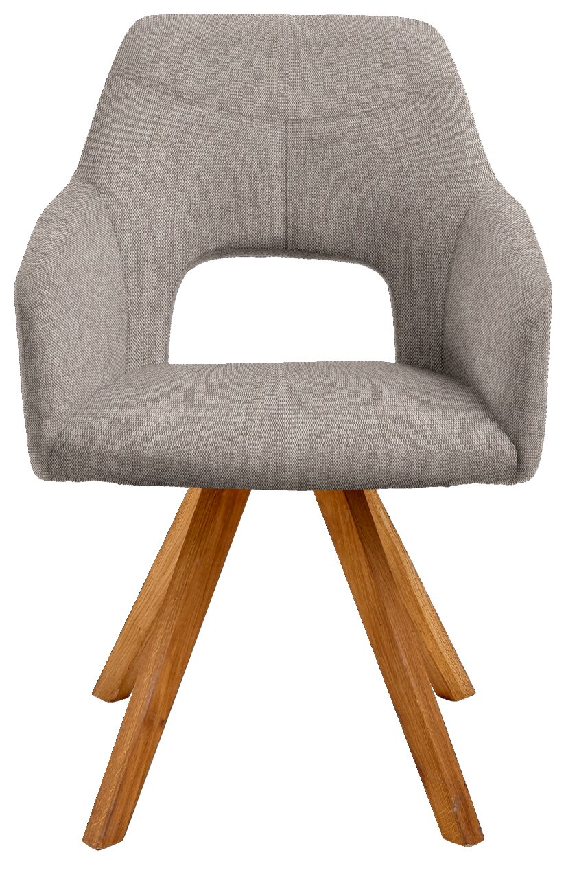 Grauer Sessel mit Holzbeinen, Vorderansicht