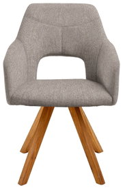Grauer Sessel mit Holzbeinen, Vorderansicht