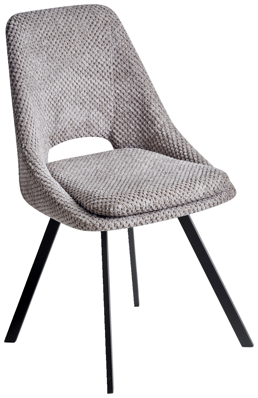Z2 Stuhl FLAVIO Moderner Stuhl mit grauem, strukturiertem Stoffbezug und schwarzen Metallbeinen, seitliche Perspektive