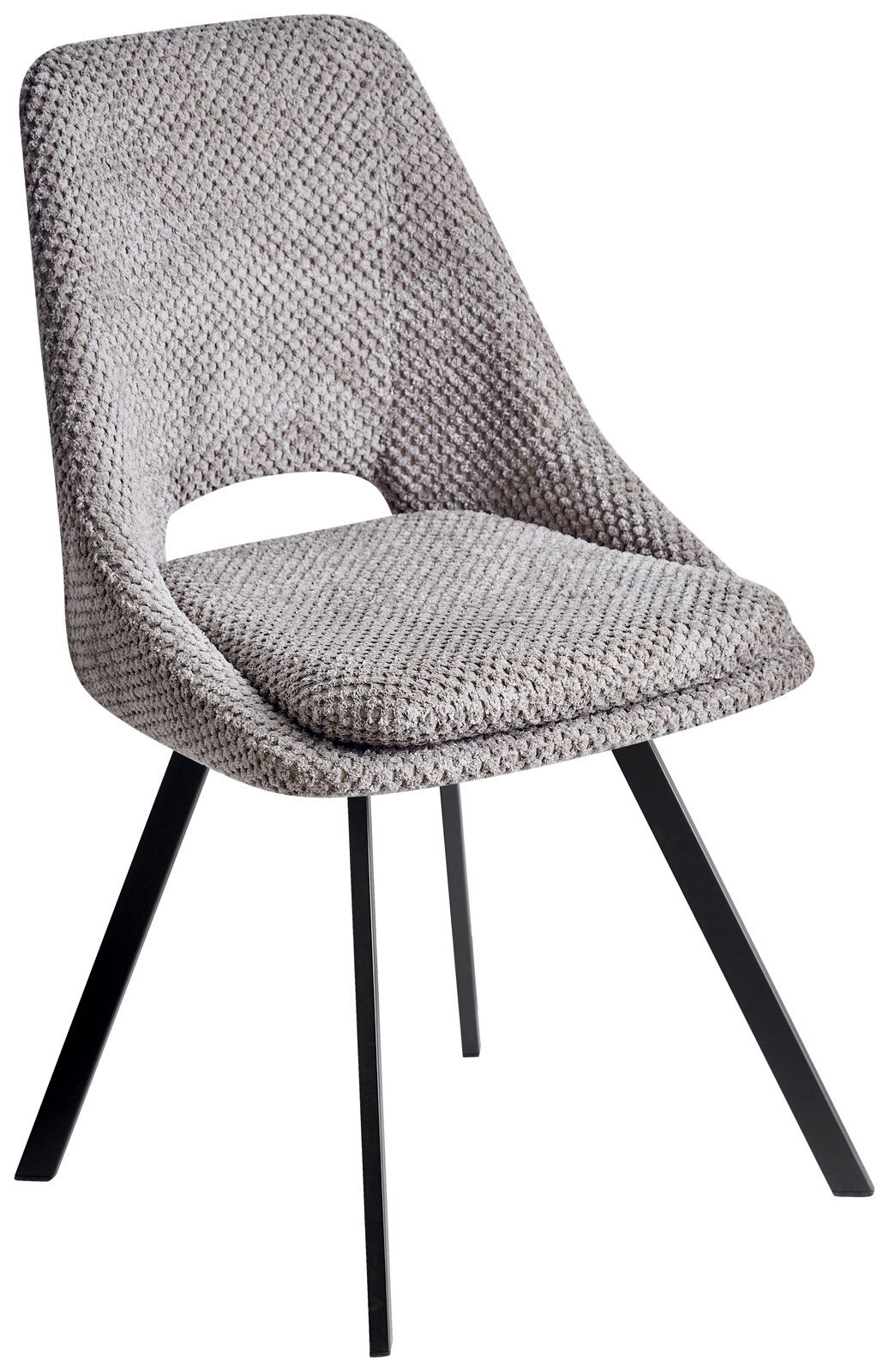 Z2 Stuhl FLAVIO Moderner Stuhl mit grauem, strukturiertem Stoffbezug und schwarzen Metallbeinen, seitliche Perspektive
