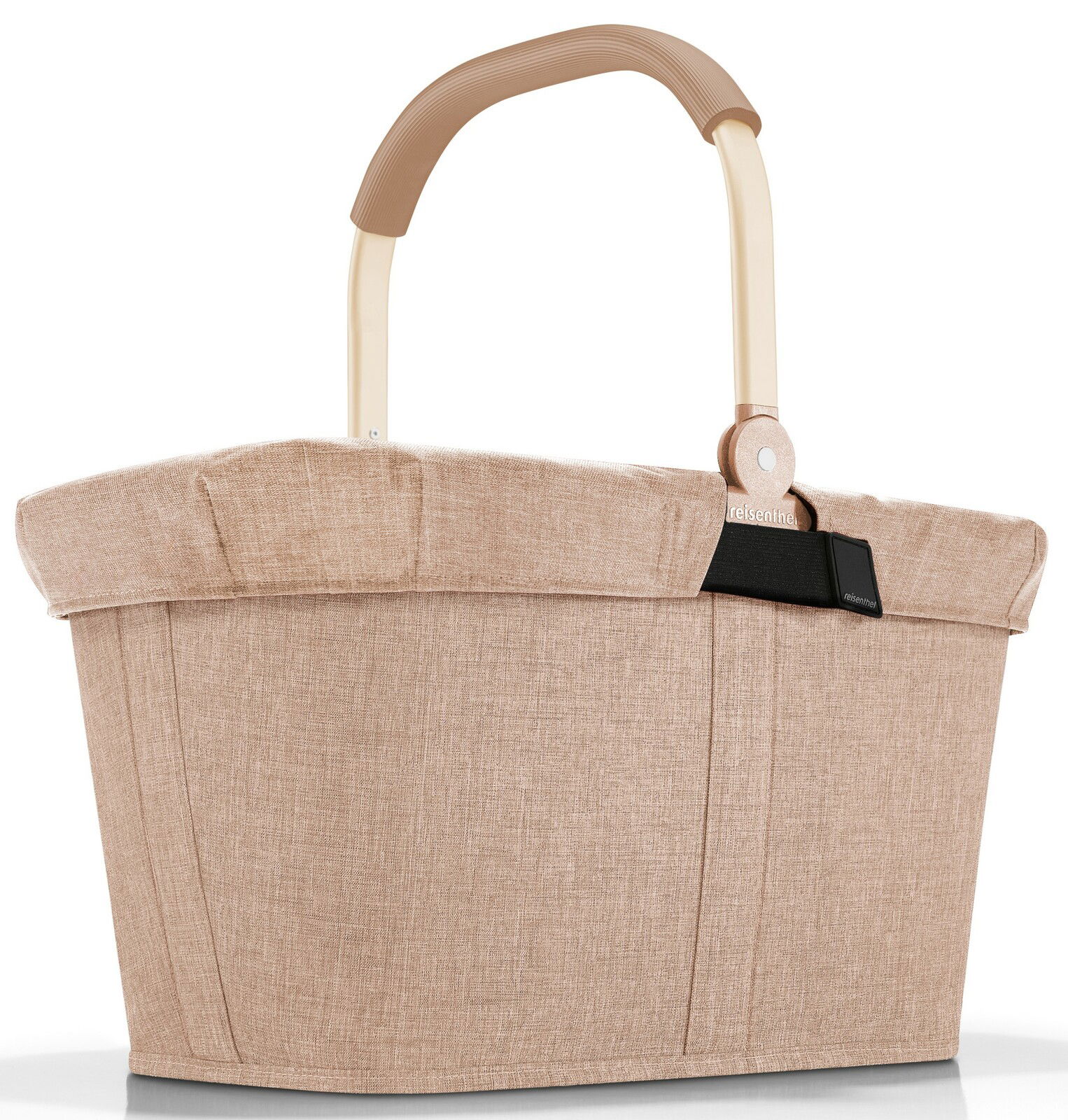 Beiger Einkaufskorb mit Tragegriff, seitliche Perspektive