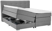 Graues Boxspringbett mit Stauraum, seitliche Perspektive