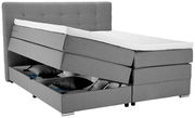 Graues Boxspringbett mit Stauraum, seitliche Perspektive