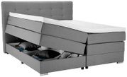 Graues Boxspringbett mit Stauraum, seitliche Perspektive
