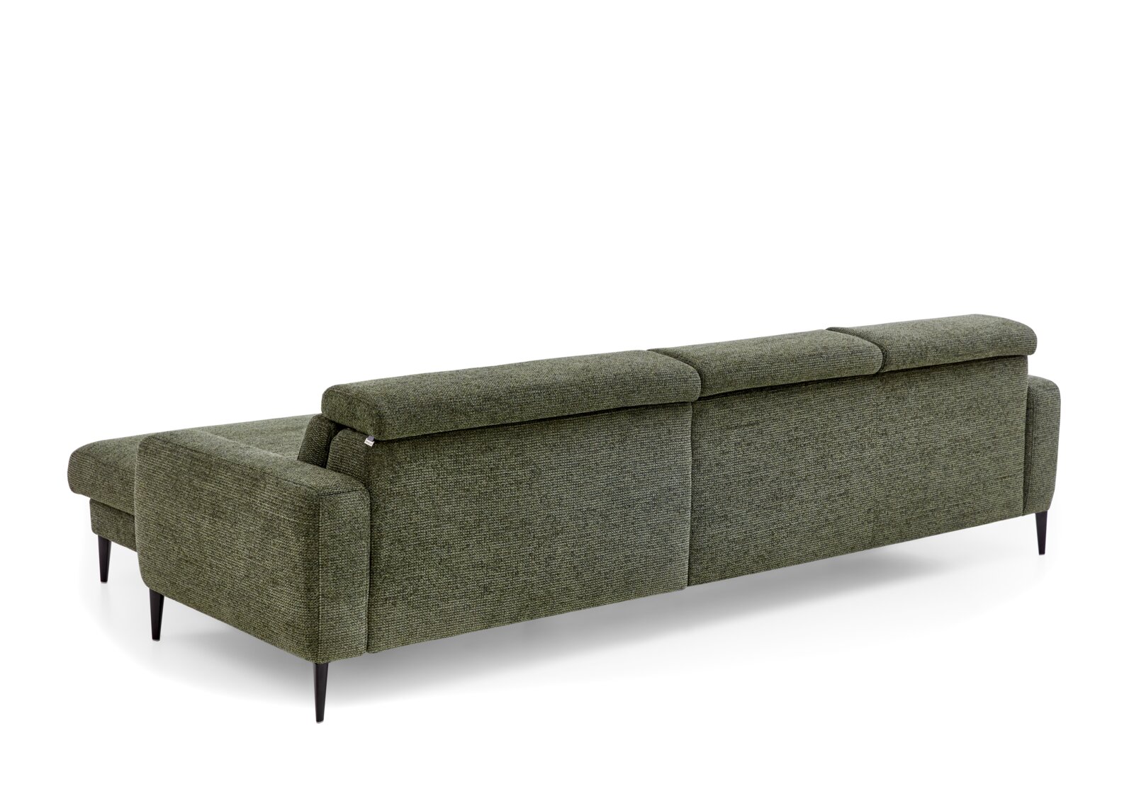 Achterkant van een groene longchair-set met zwarte poten.