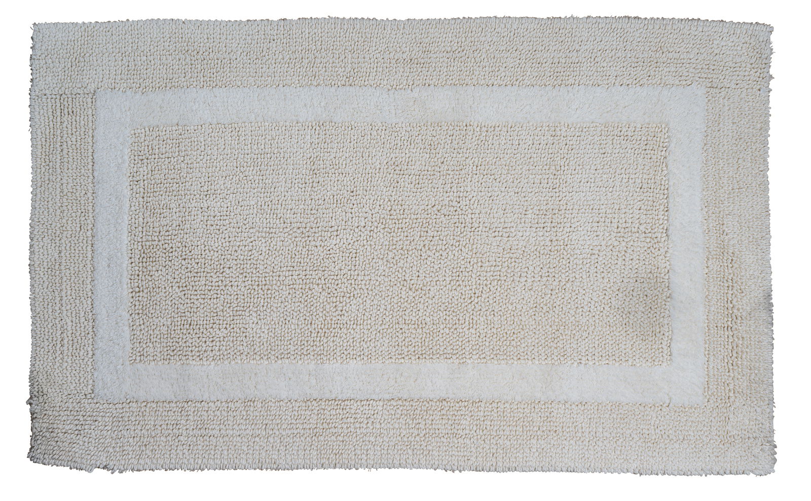 Beiger Badteppich 70x120cm in Draufsicht mit rechteckigem Muster