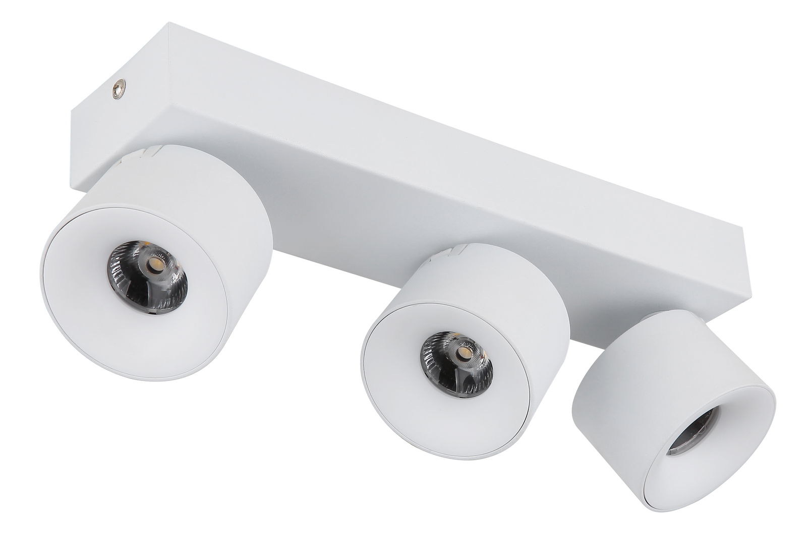 Dreifacher LED Strahler in Weiß, perspektivisch von unten gezeigt