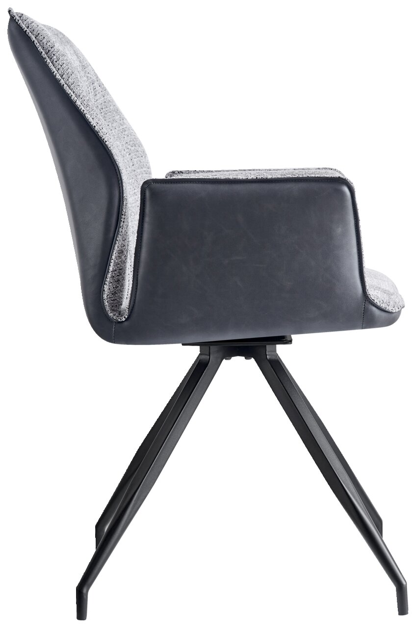 Z2 Fauteuil MAITE Moderner Armlehnstuhl mit schwarzem Leder und grauem Stoffbezug, seitliche Perspektive