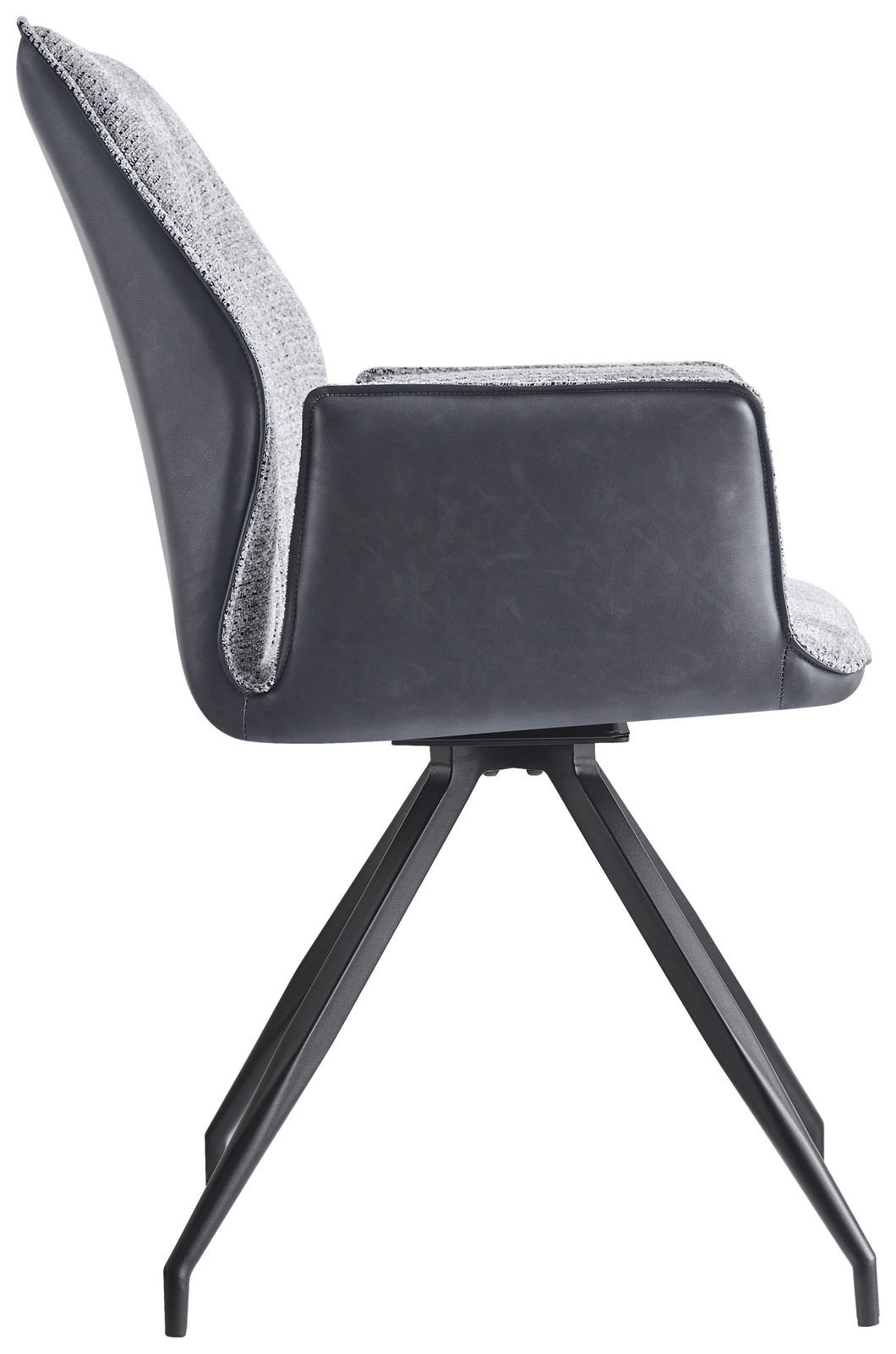 Z2 Armlehnstuhl MAITE Moderner Armlehnstuhl mit schwarzem Leder und grauem Stoffbezug, seitliche Perspektive