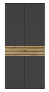 Moderner XL-Schuhschrank in dunklem Grau mit Holzstreifen, Frontalansicht