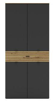 Moderner XL-Schuhschrank in dunklem Grau mit Holzstreifen, Frontalansicht