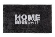 Grauer Badteppich mit der Aufschrift 'HOME YOUR BATH', Draufsicht
