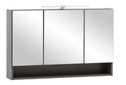 Moderner Spiegelschrank mit drei Türen und integrierter Beleuchtung, Frontalansicht.