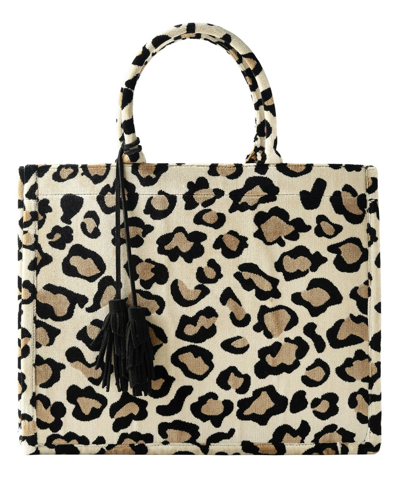 hoii Einkaufstasche EVITA Leopardenmuster Einkaufstasche mit Henkeln und Fransen, Vorderansicht