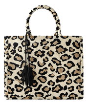 Leopardenmuster Einkaufstasche mit Henkeln und Fransen, Vorderansicht