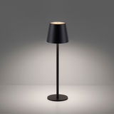 Schwarze Akku-Tischleuchte EURIA, seitliche Perspektive, mit schlichtem, modernem Design.