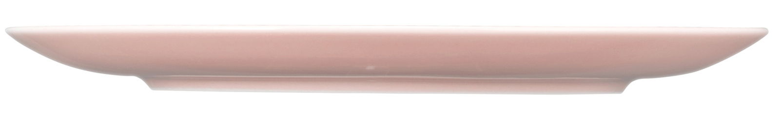 Seitenansicht eines runden, flachen Speisetellers mit einem Durchmesser von 27,5 cm in einem sanften Rosa, Modell AMINA von Seltmann Weiden.