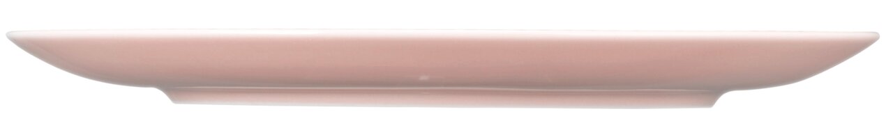 Seitenansicht eines runden, flachen Speisetellers mit einem Durchmesser von 27,5 cm in einem sanften Rosa, Modell AMINA von Seltmann Weiden.