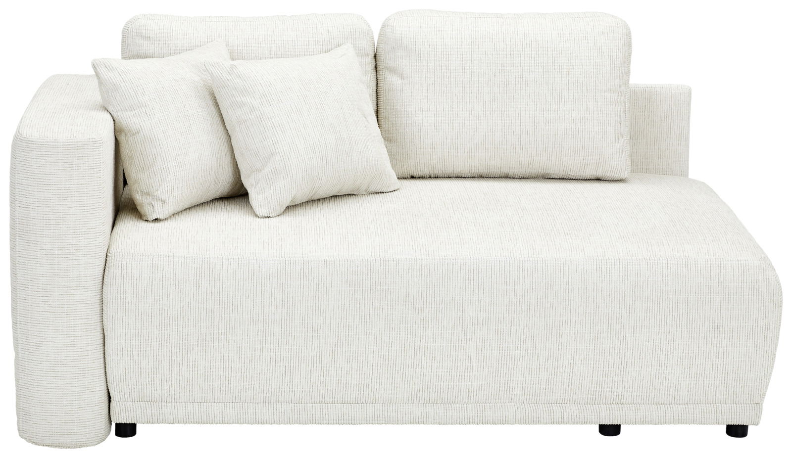 Helle Recamiere mit zwei Rückenkissen und einem Armlehnenkissen, seitliche Perspektive