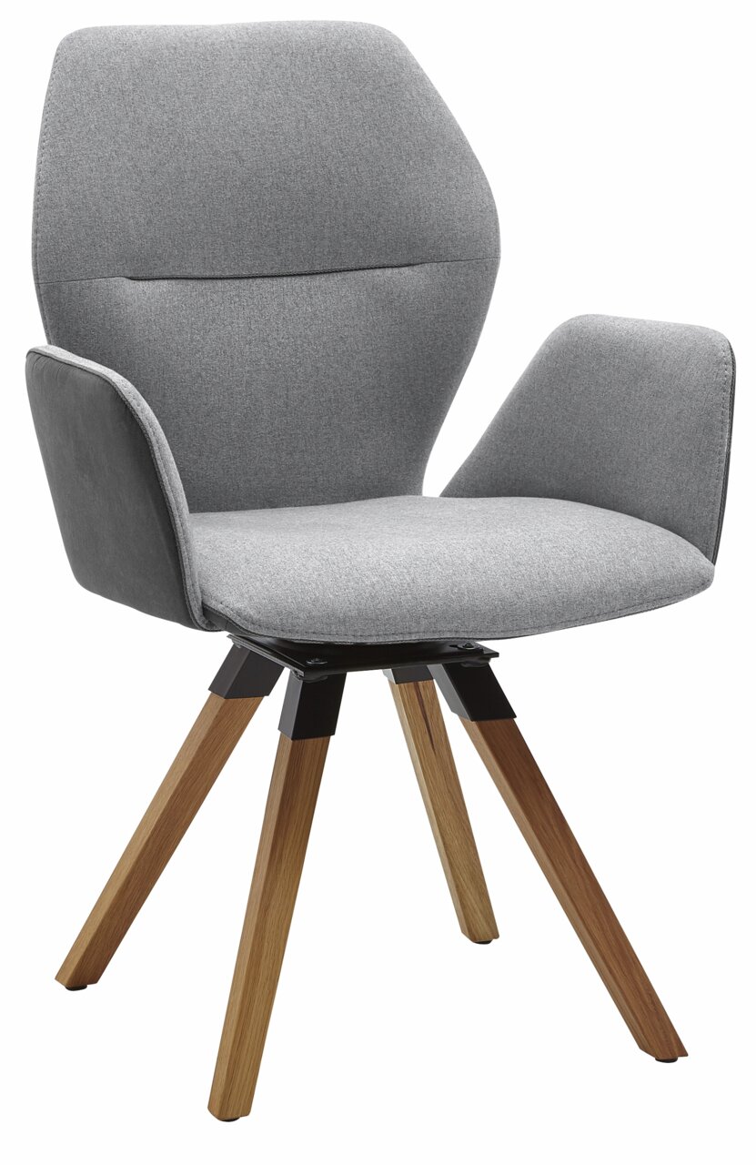 Valnatura Armlehnenstuhl PIANO Grauer Armlehnenstuhl mit Holzbeinen, seitliche Perspektive