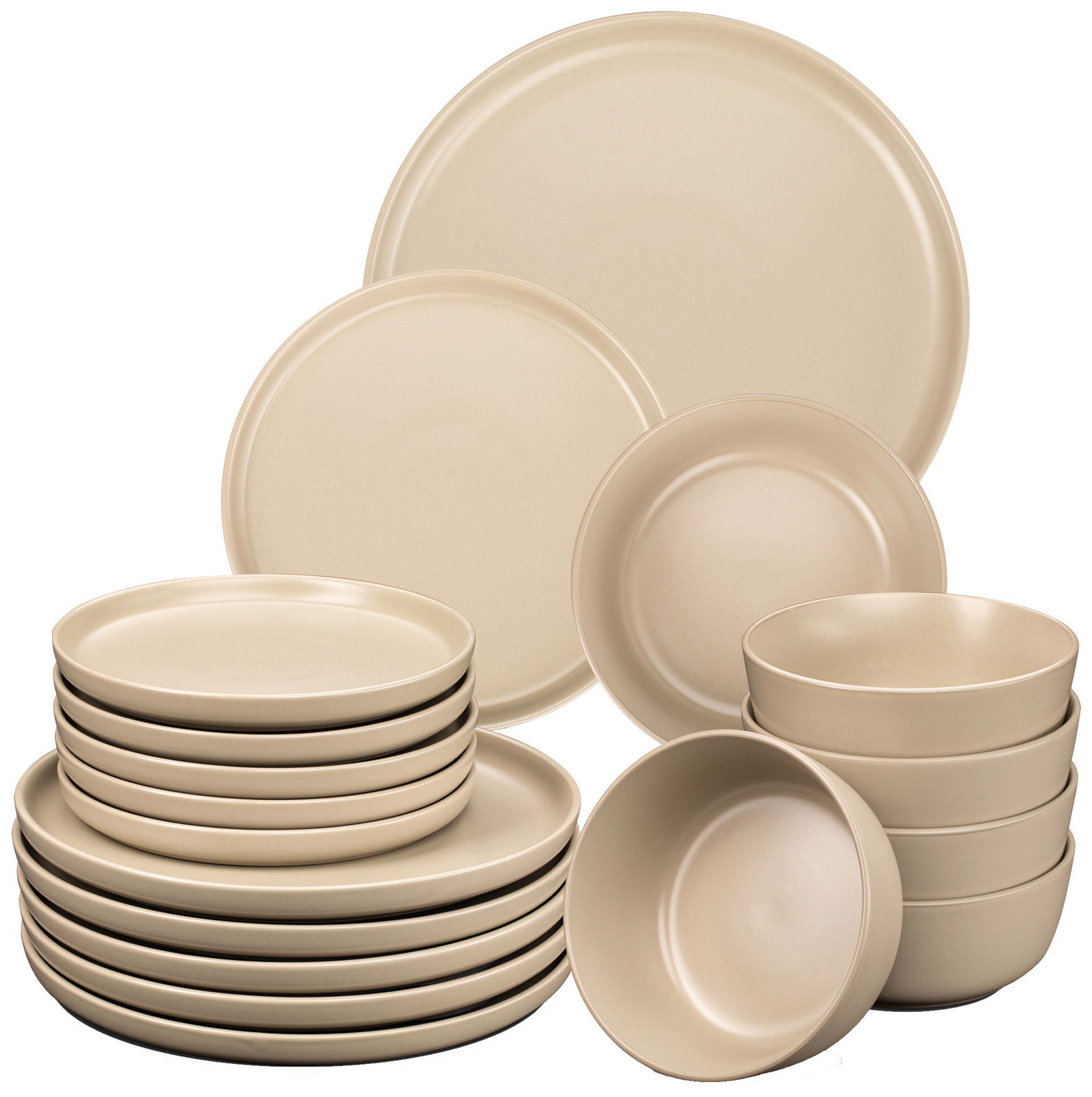 Moritz & Moritz Geschirrset 18-tlg. NORDIC Geschirrset Nordic 18-tlg. in Taupe, bestehend aus Tellern und Schalen, frontal abgebildet