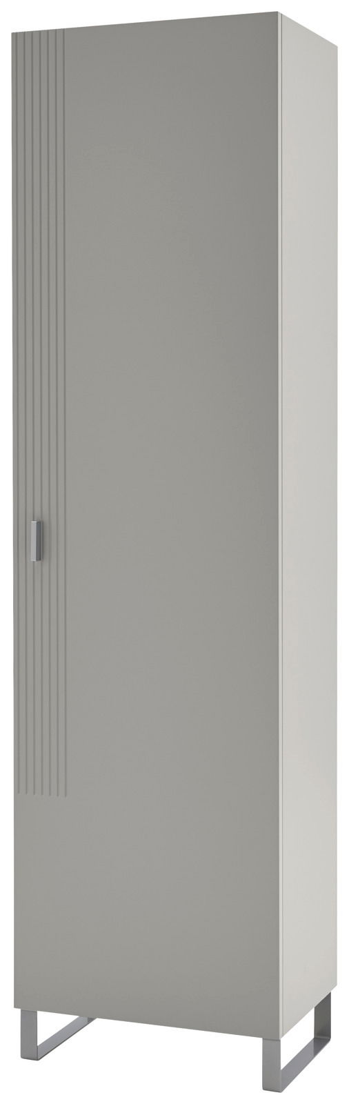 Dieter Knoll Garderobenschrank CORTINA Moderner Garderobenschrank in grauer Farbe mit vertikalen Linien auf der linken Tür, perspektivisch von vorne rechts betrachtet.