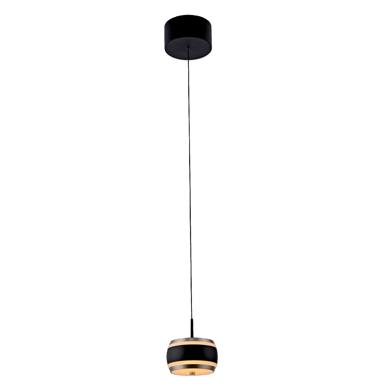 Neuhaus Pure LED-Pendelleuchte PURE FALLING RINGS Moderne LED-Pendelleuchte in Schwarz mit zylindrischem Baldachin, seitliche Perspektive