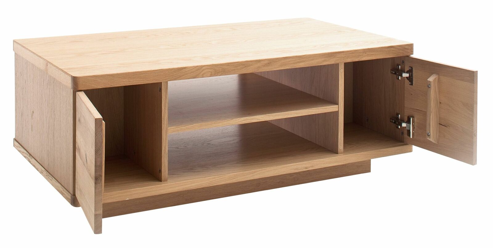 Zurbrüggen Couchtisch BARCELONA Holz-Couchtisch mit zwei offenen Türen und Regalfächern, Perspektive von vorne rechts