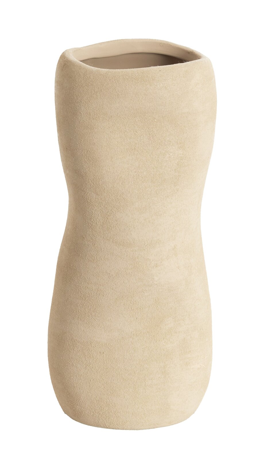 Beige Vase mit organischer Form, seitliche Perspektive