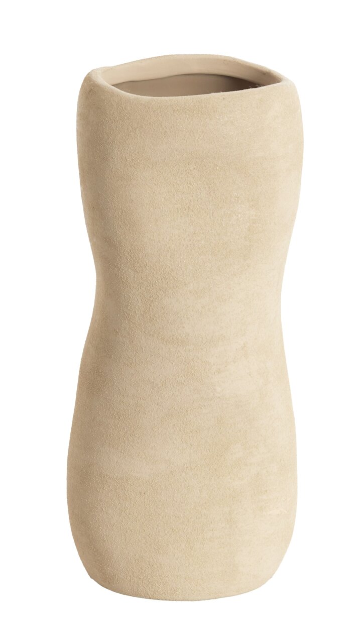 Beige Vase mit organischer Form, seitliche Perspektive
