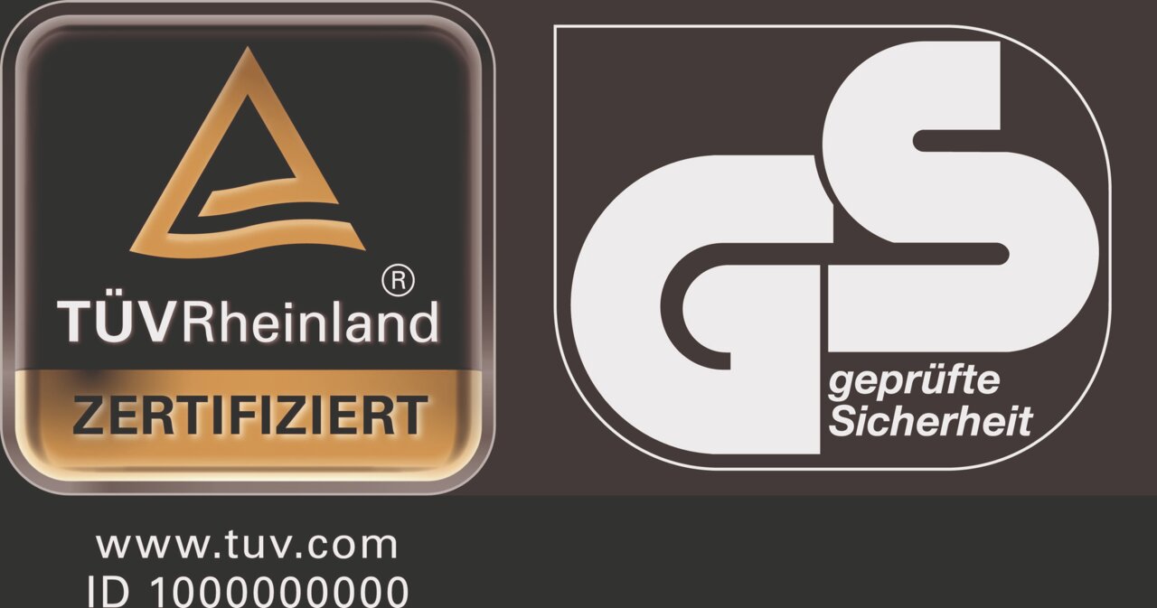TÜV Rheinland zertifiziertes GS-Siegel für geprüfte Sicherheit, Vorderansicht