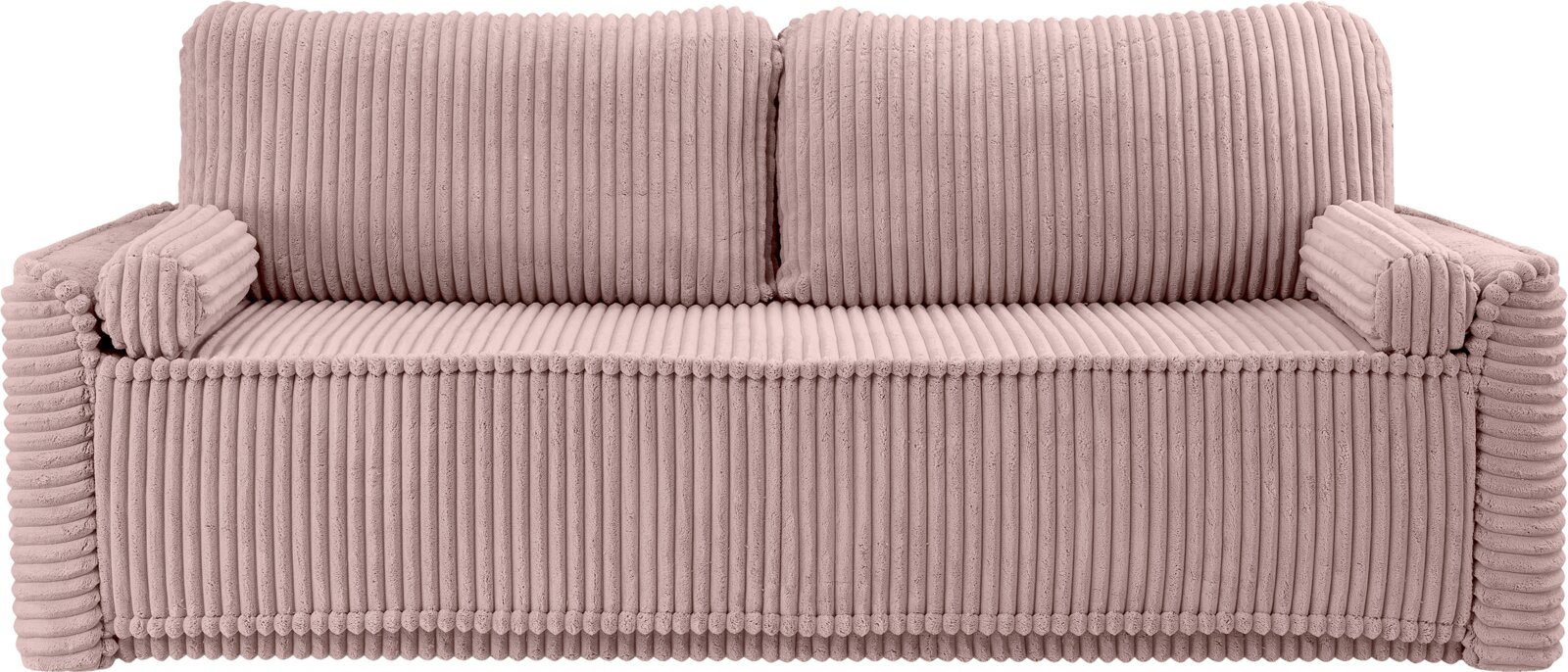 Schlafsofa 3 Sitzer in rosa Cordstoff, Vorderansicht
