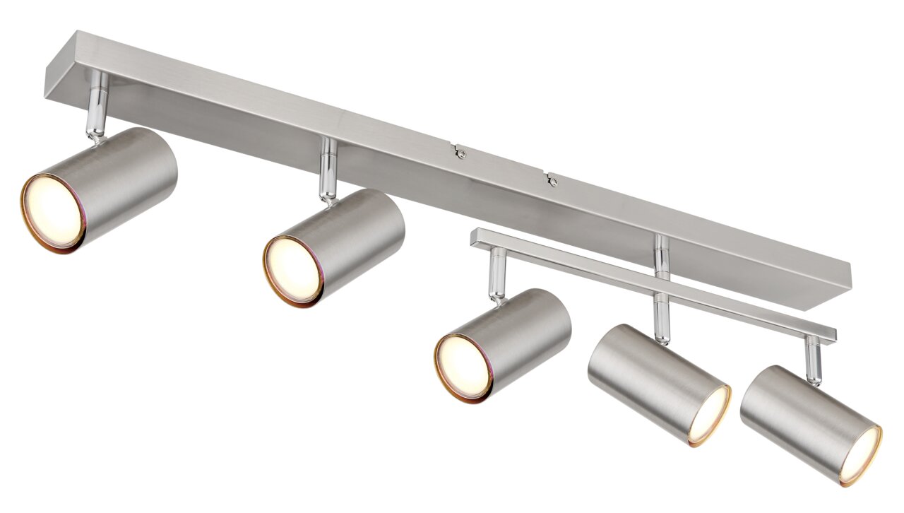 Globo Lighting Strahler ROBBY Moderner Deckenstrahler aus gebürstetem Metall mit vier zylindrischen Leuchten, seitliche Perspektive