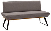 Graue Bank mit schwarzem Metallgestell, seitliche Perspektive