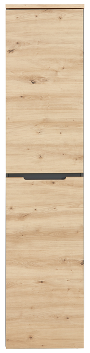 Schmaler Aktenschrank aus Holz in Frontansicht mit natürlicher Holzmaserung.