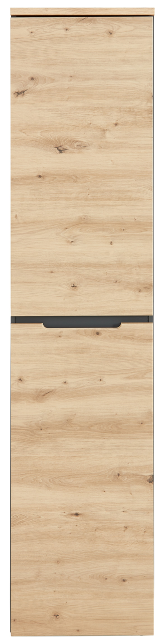 Schmaler Aktenschrank aus Holz in Frontansicht mit natürlicher Holzmaserung.