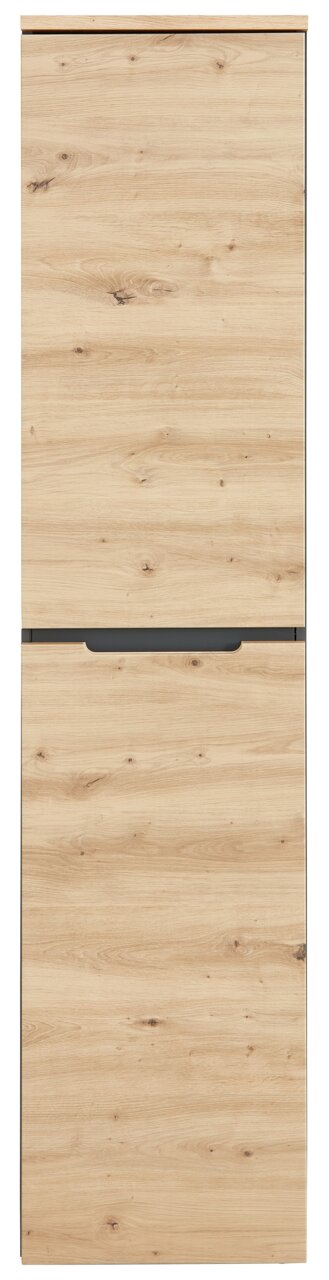 Schmaler Aktenschrank aus Holz in Frontansicht mit natürlicher Holzmaserung.