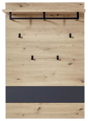 Garderoben-Set aus Holz mit schwarzem Metallhaken und Ablage, Frontalansicht