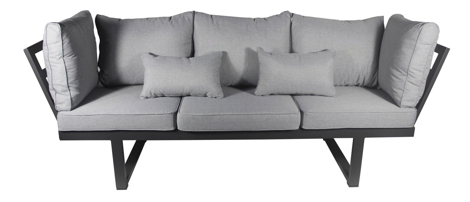 Graue Multifunktionsbank mit Kissen, Vorderansicht