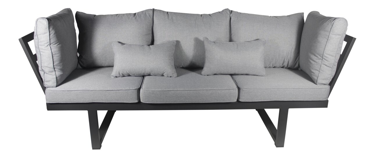 Graue Multifunktionsbank mit Kissen, Vorderansicht